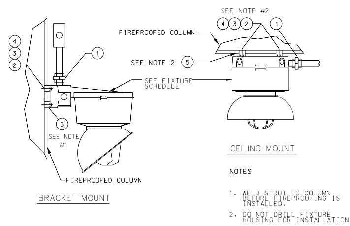 BRACKET OR CEILING MOUNT ON FIREFROOFED COLUMN