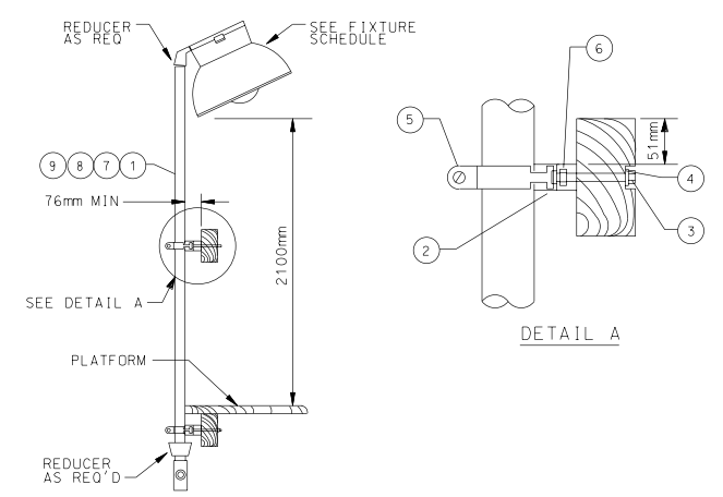 HANDRAIL STANTION MOUNT, WOOD PLATFORM