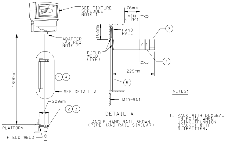 HANDRAIL FLOODLIGHT MOUNT, STEEL PLATFORM