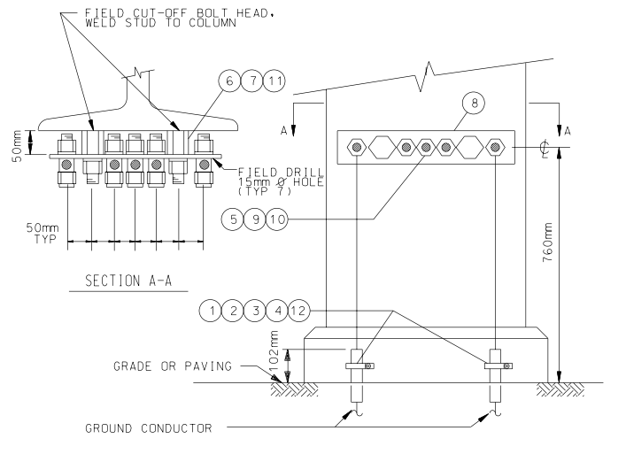 GROUND BUS  STEEL COLUMN MOUNT ASSEMBLY