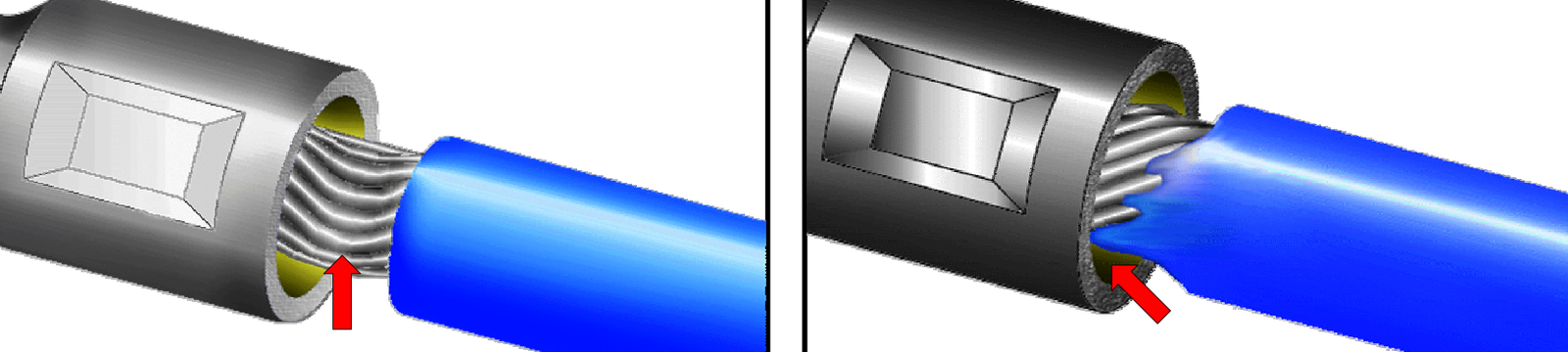 CRIMPED TERMINATIONS UNACCEPTABLE DISTURBED LAY  -  UNACCEPTABLE EDGE FLASH / INSULATION WHISKERS 