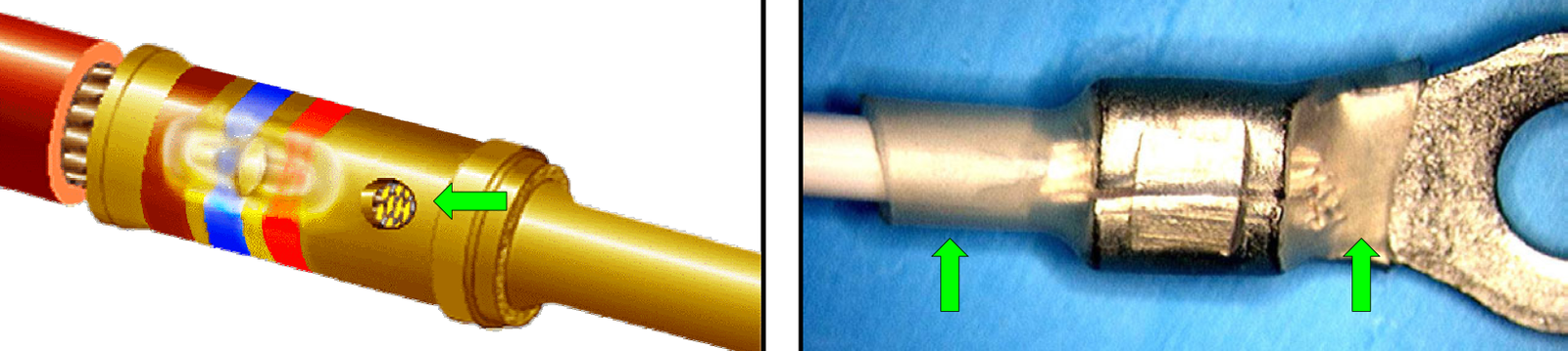 ACCEPTABLE (MINIMUM) WIRE ENDS VISIBLE (PIN / CLOSED BARREL CRIMPS) -  ACCEPTABLE HEAT SHRINK INSTALLATION 