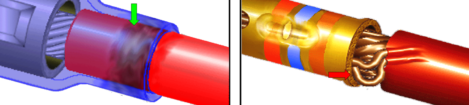 CRIMPING TERMINATION - ACCEPTABLE DISCOLORATION  - UNACCEPTABLE BIRDCAGED STRANDS 