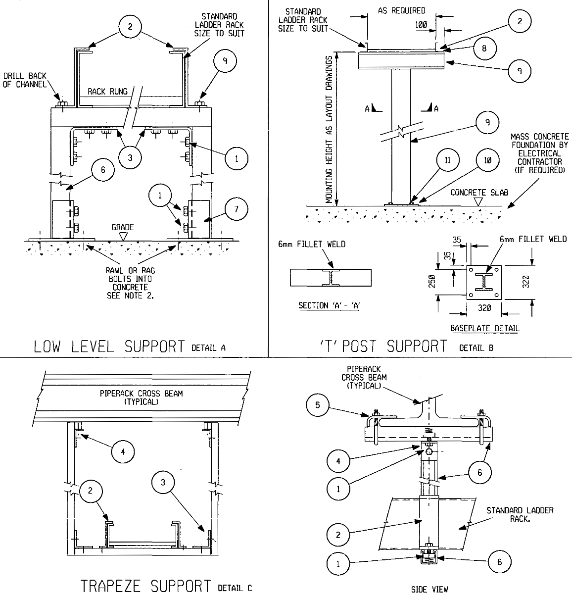 TRAY, LADDER RACK SUPPORTS - Electrical Power Installation Diagrams