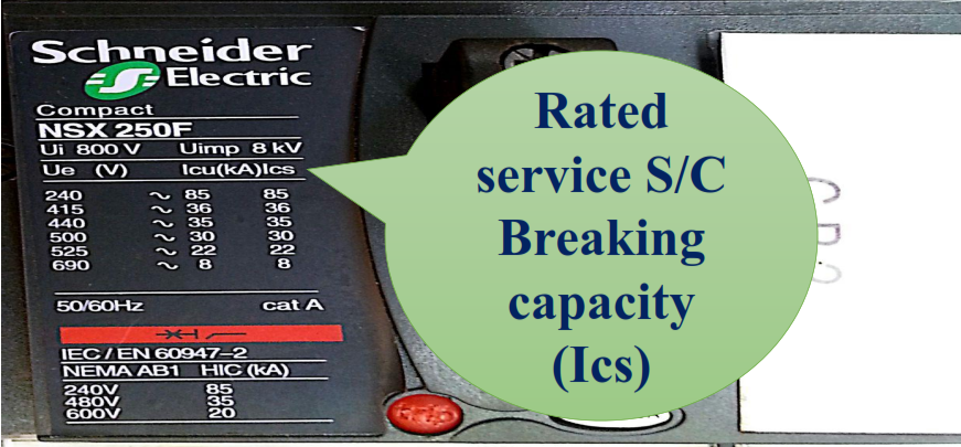 Rated Service S/C Breaking capacity Ics.