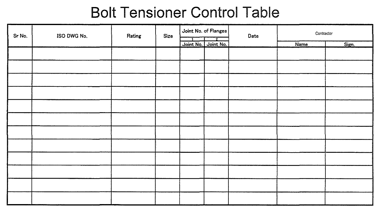 Bolt Tensioner Control Table