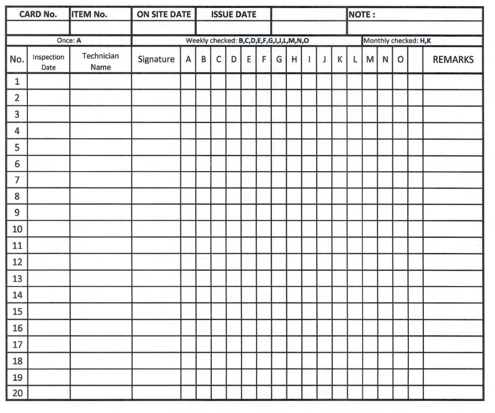 PRESERVATION MAINTENANCE LOG CARD (CENTRIFUGAL PUMP)