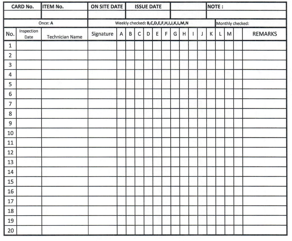 PRESERVATION MAINTENANCE LOG CARD (CENTRIFUGAL OR AXIAL COMPRESSOR)