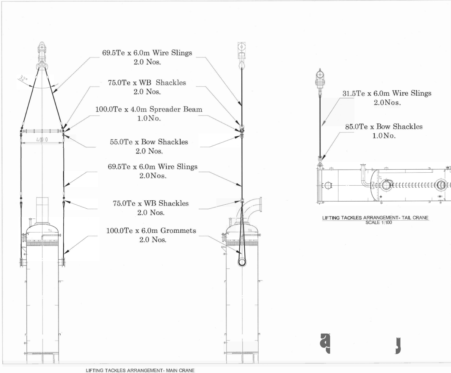 LIFTING TACKLES ARRANGEMENT FOR STRIPPER COLUMN