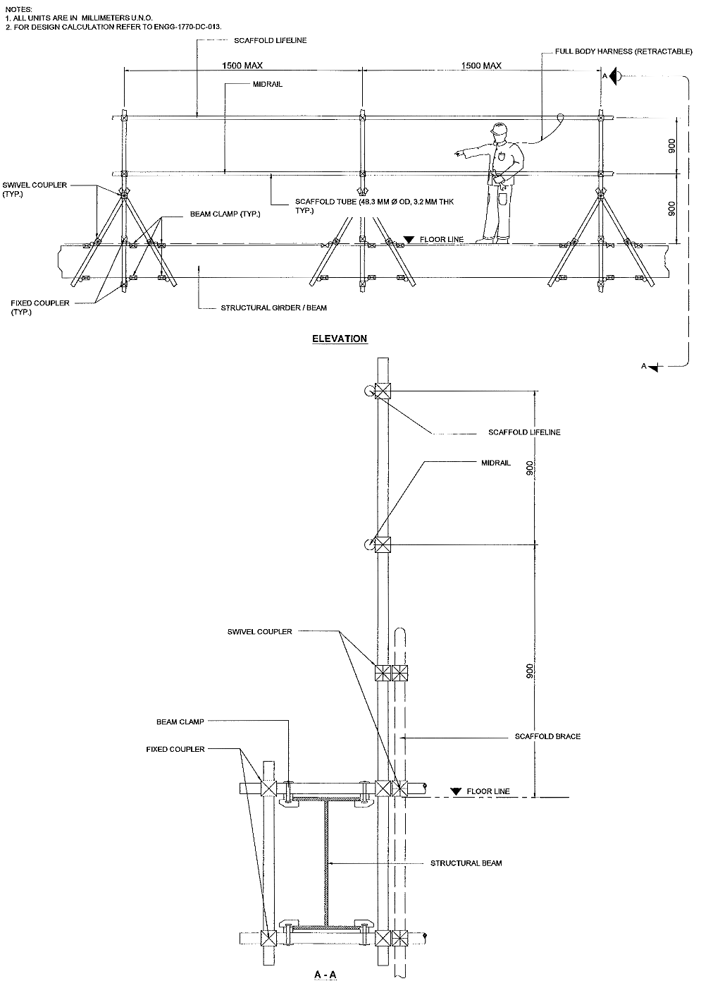 TYPICAL DETAIL FOR SCAFFOLD LIFELINE FOR FALL ARREST SYSTEM