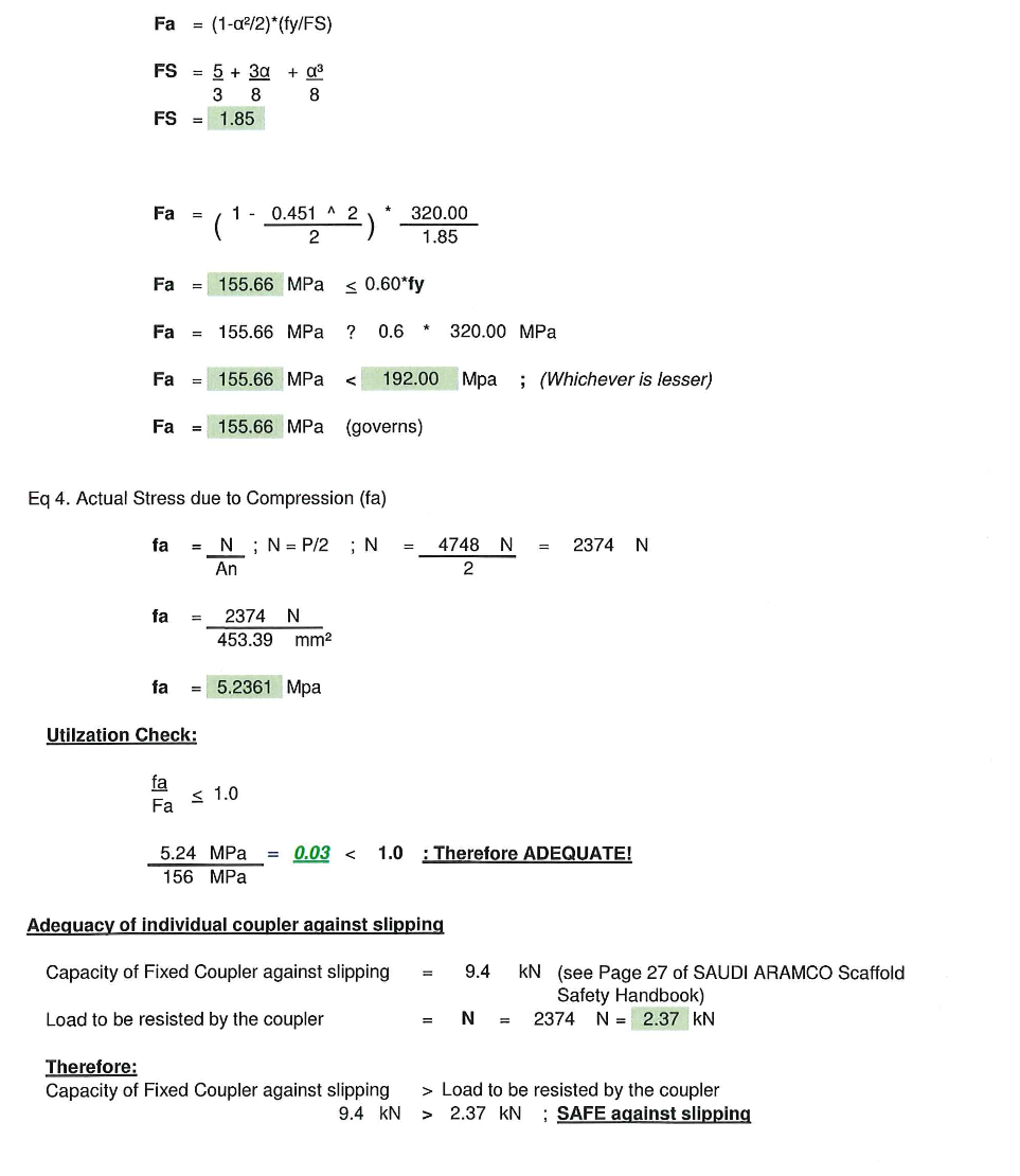 Design Calculation for the Adequacy of the Scaffold Lifeline for Fall Arrest System