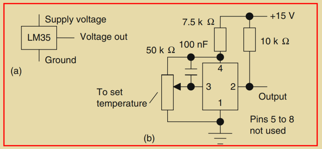 Figure 2.14: (a) The LM35 and (b) the LM3911N circuit for on/off control.