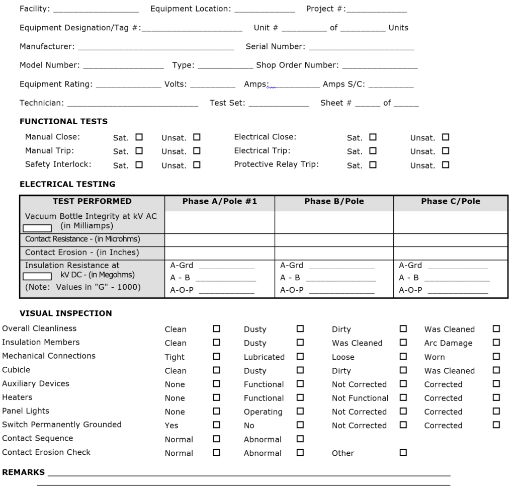 Gas, Vacuum Circuit Breaker Test and Inspection Report