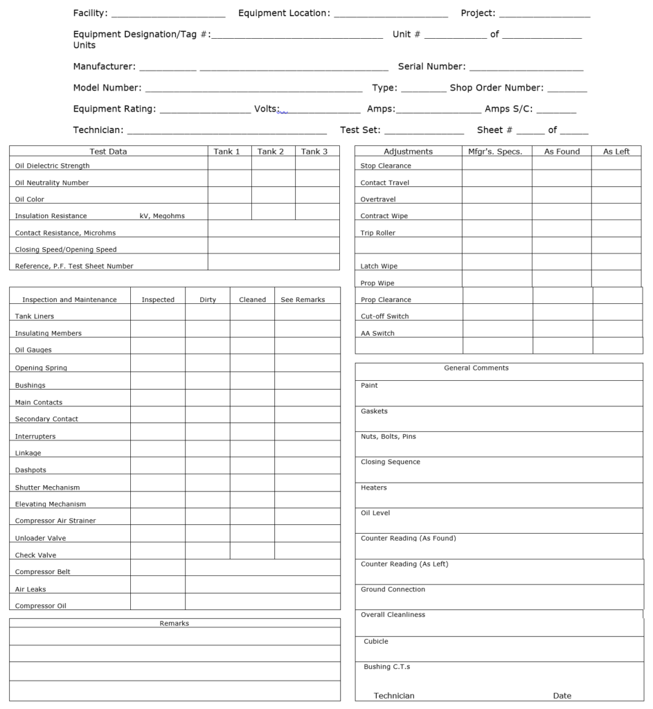 Oil Circuit Breaker Test and Inspection Report