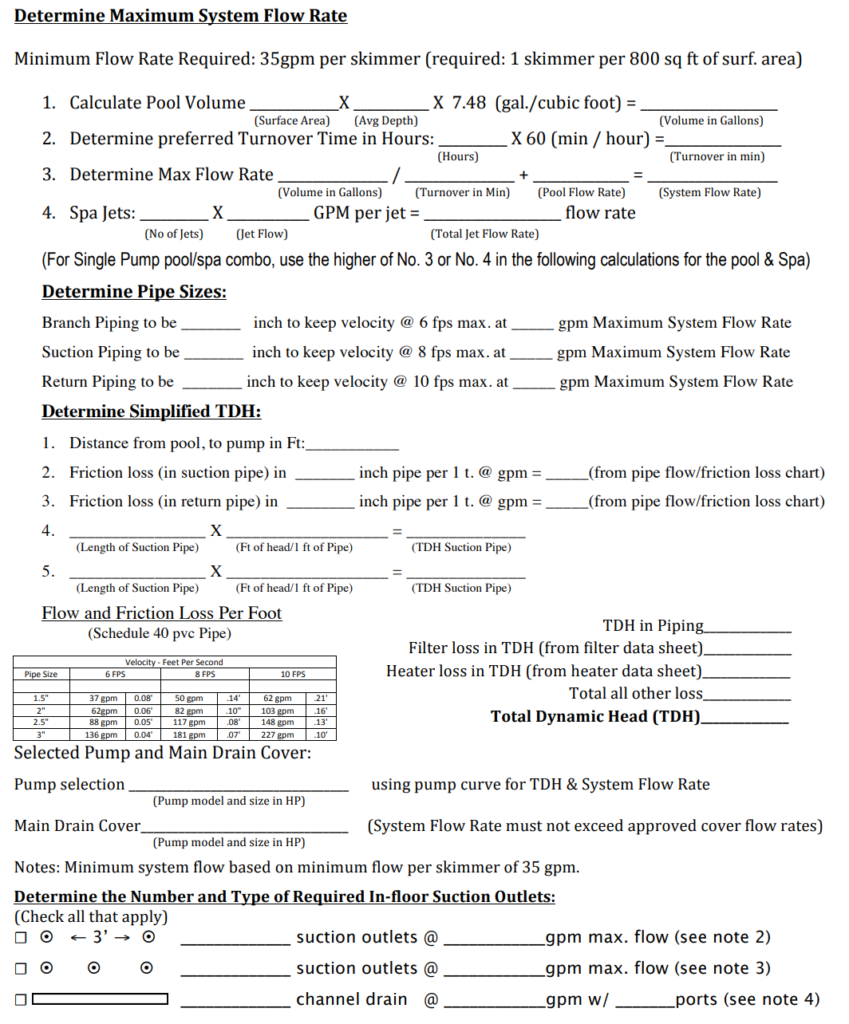 Total Dynamic Head (TDH) Calculation Worksheet