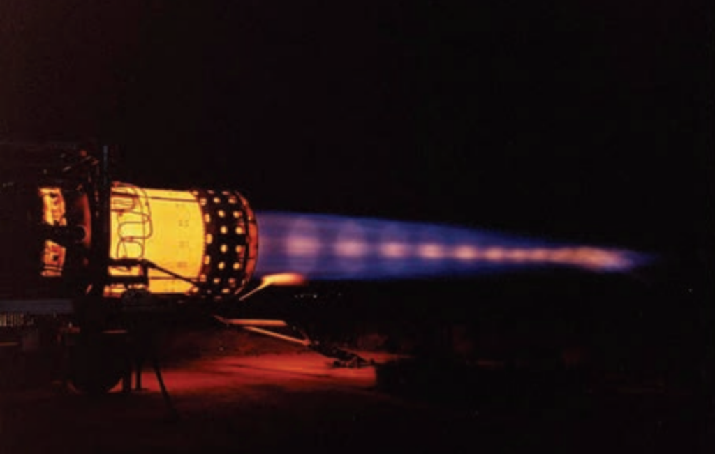 A statically mounted Pratt & Whitney J58 engine with full after-burner.