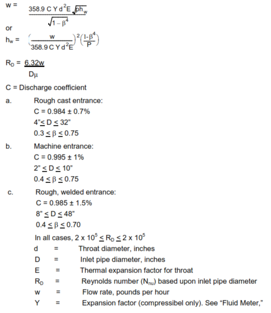 Venturi Tube Calculations.