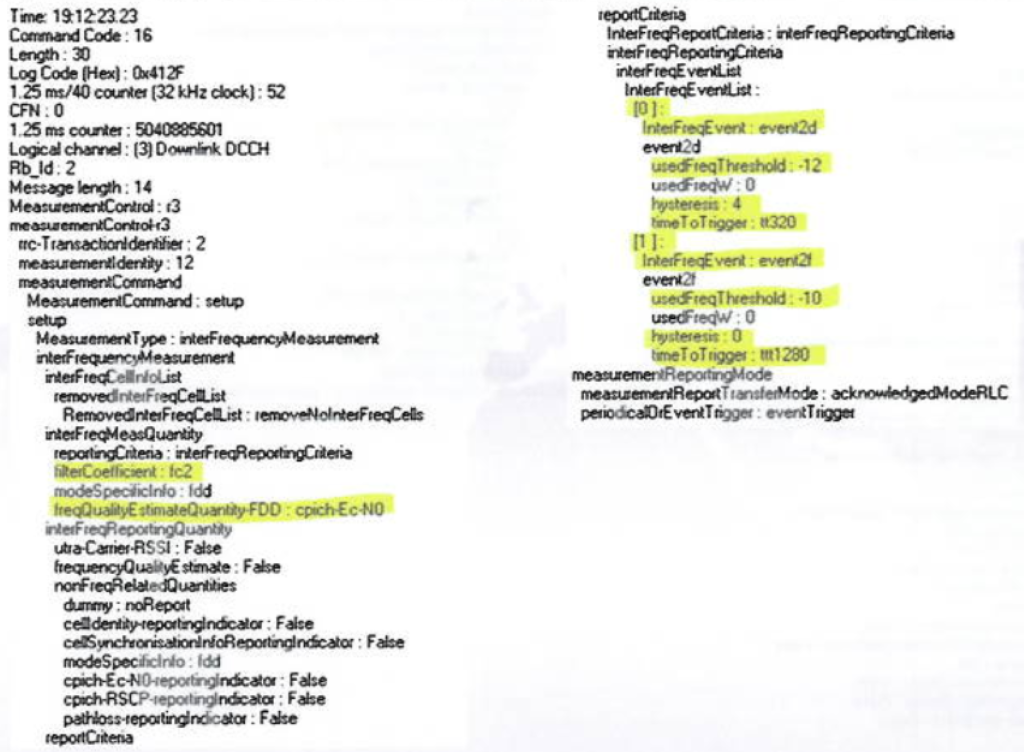 Measurement control (e2d/e2f - Ec/No) - Logfile.