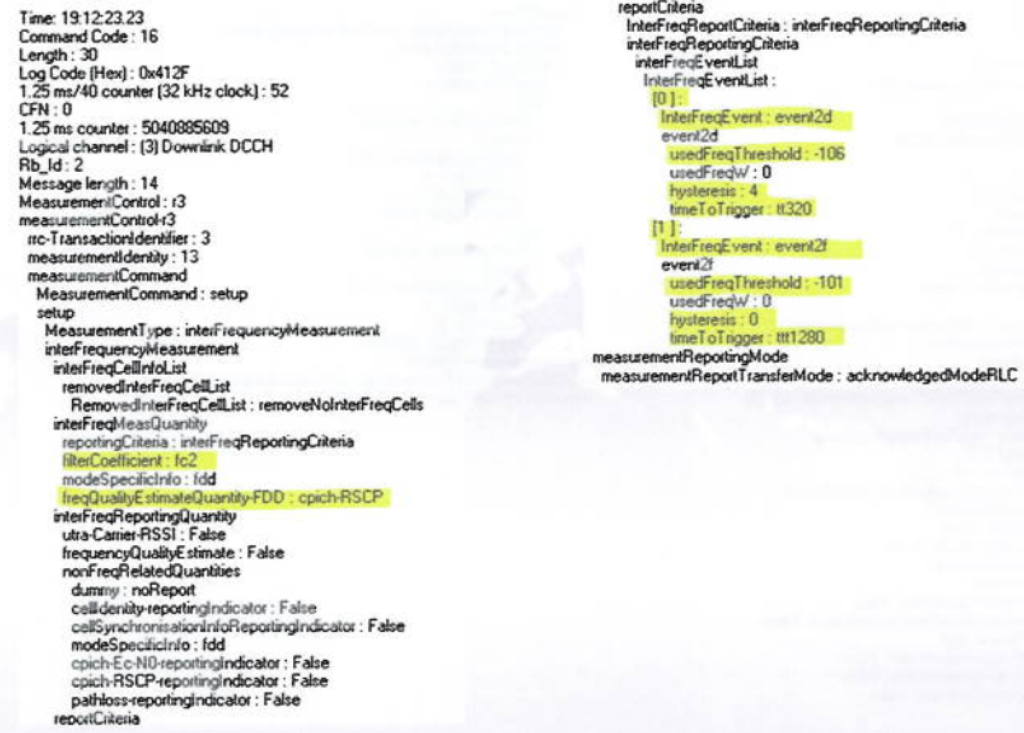 Measurement control (e2d/e2f - RSCP) - Logfile.