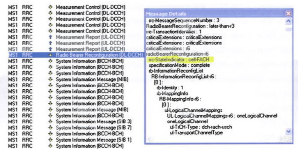 RRC state transitions - logfile example.