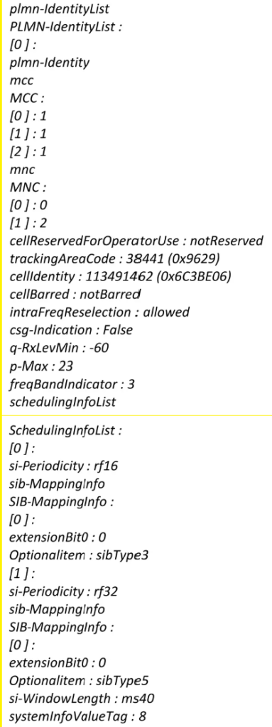 SIB 1 Message Example taken from drive test.